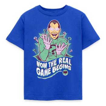 DC Comics Batman Bösewichte Riddler Spruch - Kinder T-Shirt - Royalblau - Vorne - AI Model Kid Female (0cm)