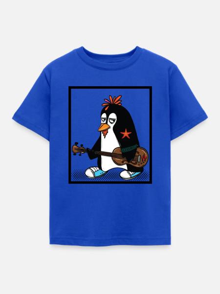 Pinguin mit Gitarre - Kinder T-Shirt - Royalblau