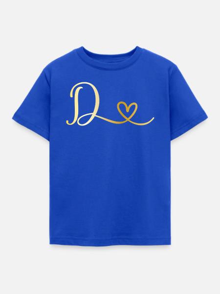 Buchstabe D goldenes Monogramm mit Herz - Kinder T-Shirt - Royalblau