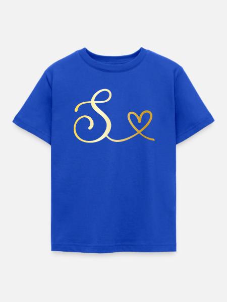 Buchstabe S goldenes Monogramm mit Herz - Kinder T-Shirt - Royalblau