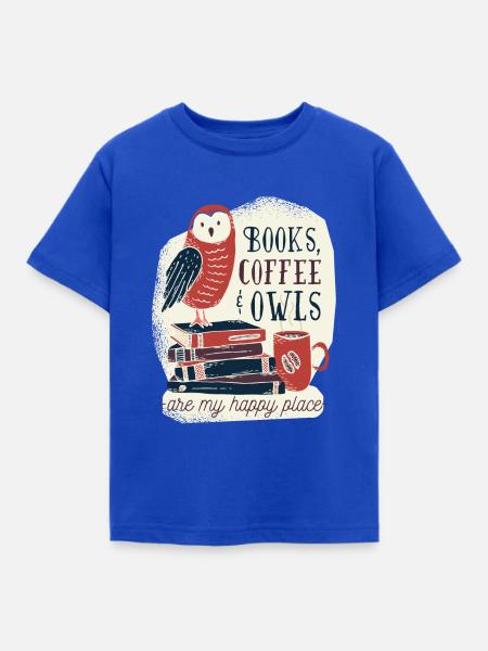 Die buch eule mit Kaffee - Kinder T-Shirt - Royalblau