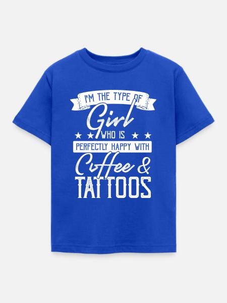 Mädchen Kaffee Frau Tattoo - Kinder T-Shirt - Royalblau