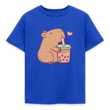 Süßes Capybara liebt Bubble Tea - Kinder T-Shirt - Royalblau - Vorne - AI Model Kid Female (0cm)