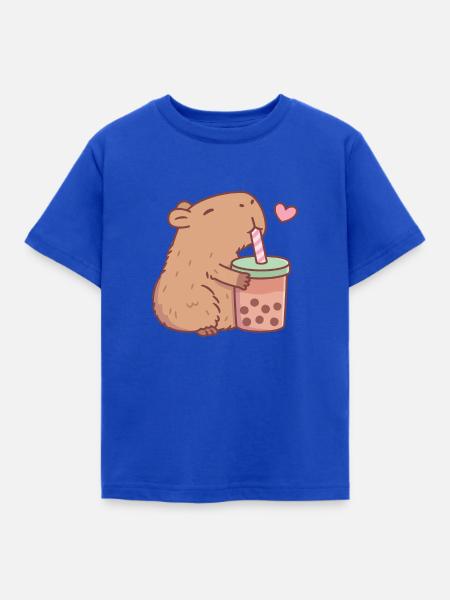Süßes Capybara liebt Bubble Tea - Kinder T-Shirt - Royalblau