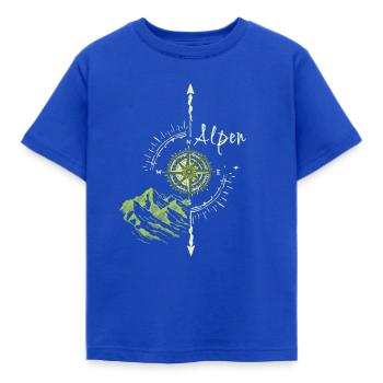 Alpen,Berge,illustration,Kompass - Kinder T-Shirt - Royalblau - Vorne - AI Model Kid Female (0cm)