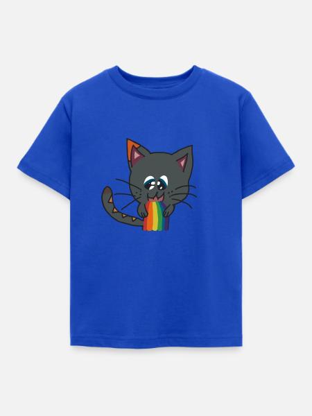 Katze und Regenbogen - Kinder T-Shirt - Royalblau