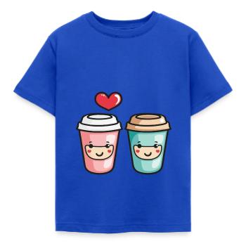 Coffee to go Paar Liebe Herz Kaffee Valentinstag - Kinder T-Shirt - Royalblau - Vorne - AI Model Kid Female (0cm)