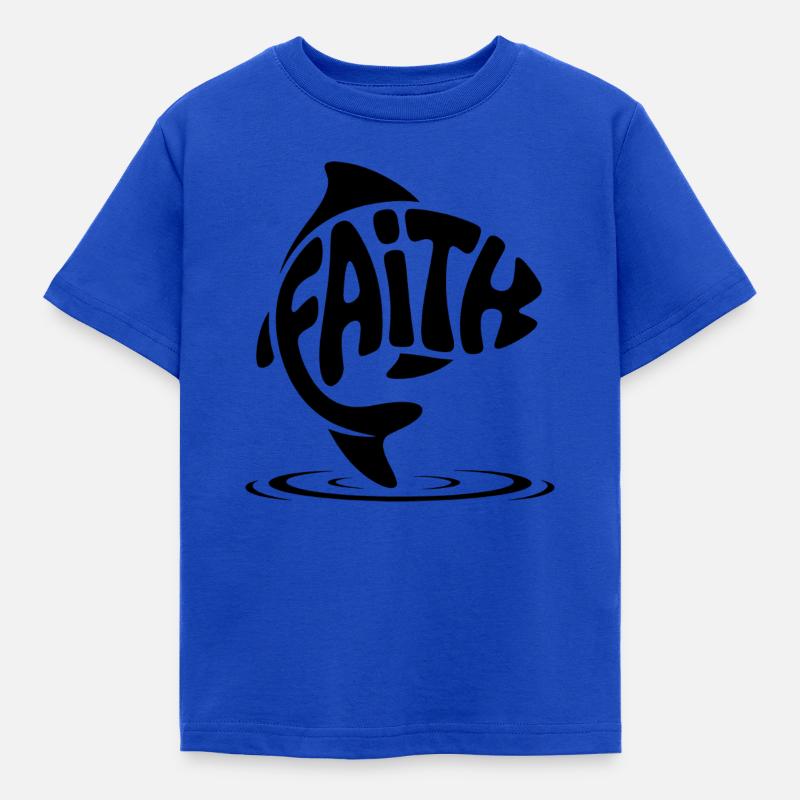 Gudfisk - Kristen logo - T-skjorte for barn - kongeblå