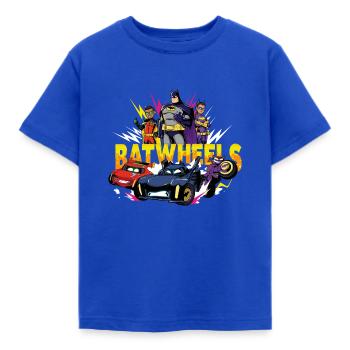 Batwheels Logo Mit Superhelden Und Ihren Autos - Kinder T-Shirt - Royalblau - Vorne - AI Model Kid Female (0cm)