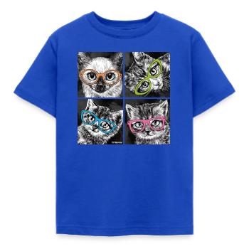 PD Moreno Chats avec lunettes - T-shirt Enfant - bleu royal - Devant - AI Model Kid Female (0cm)