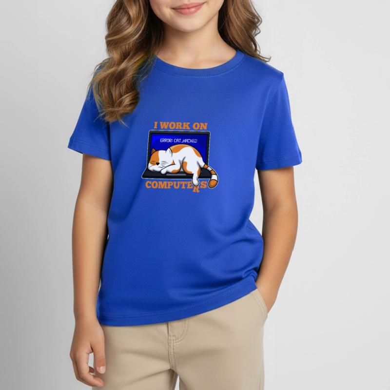 Cat and Computer hacking programmer gift Kids' T-Shirt