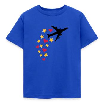 Airplane with stars and hearts - Kids' T-Shirt - royal blue - Front - AI Model Kid Female (0cm)