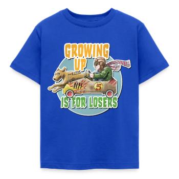 GrowingUpisforLosers - Kinder T-Shirt - Royalblau - Vorne - AI Model Kid Female (0cm)