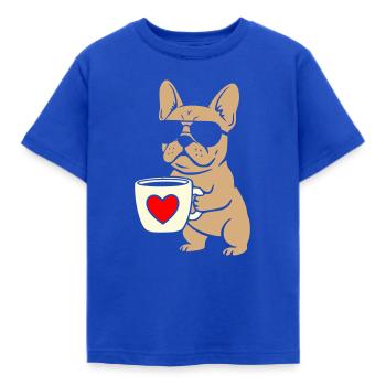 Conception de l’appartement Frenchie Coffee - T-shirt Enfant - bleu royal - Devant - AI Model Kid Female (0cm)