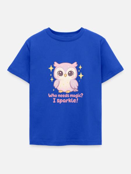Funkelnde Eule – Glitzer statt Magie - Kinder T-Shirt - Royalblau