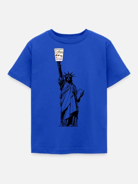 Coffee first ,Freiheitsstatue - Kinder T-Shirt - Royalblau