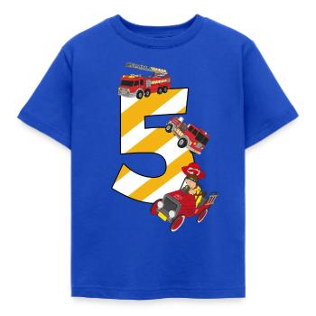 Anniversaire 5 ans pompiers, camion de pompiers - T-shirt Enfant - bleu royal - Devant - AI Model Kid Female (0cm)