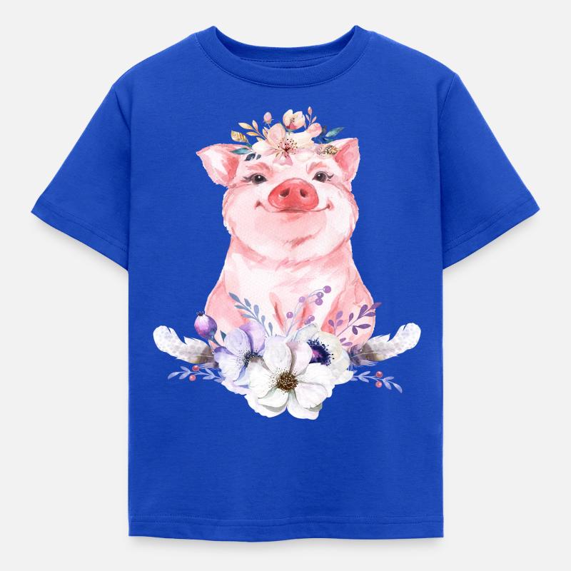 Schwein Schweinchen Boho Blumen Geschenk Geburt - Kinder T-Shirt - Royalblau