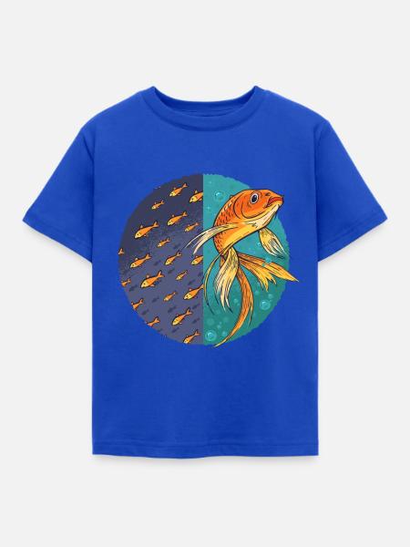 Goldfisch und Fisch - Kinder T-Shirt - Royalblau