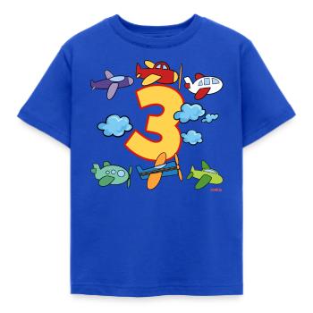 Geburtstag 3 Jahre Flugzeug Drei - Kinder T-Shirt - Royalblau - Vorne - AI Model Kid Female (0cm)