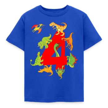 Dinosaurier 4 Jahre Junge 4. Geburtstag Dino - Kinder T-Shirt - Royalblau - Vorne - AI Model Kid Female (0cm)