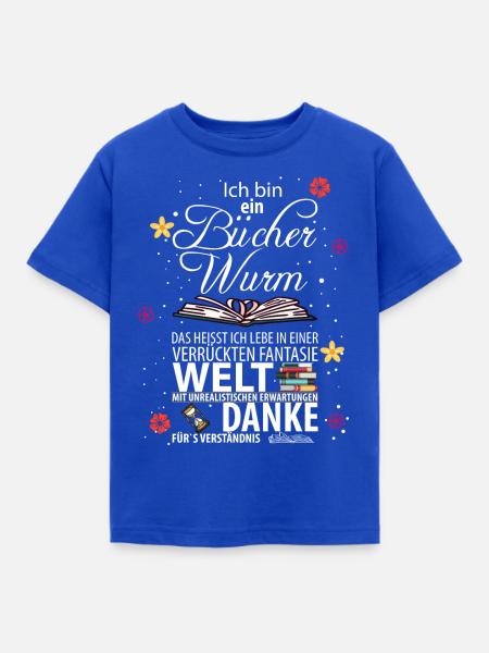 Bücherwurm - Kinder T-Shirt - Royalblau
