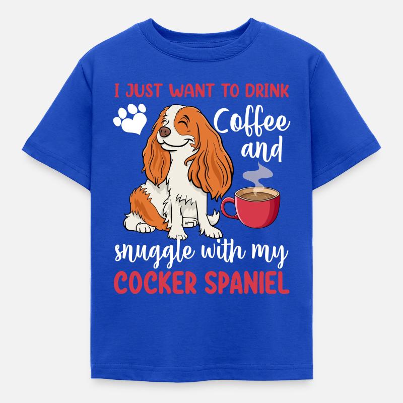Kaffee Trinken Kuscheln Mit Cocker Spaniel - Kinder T-Shirt - Royalblau