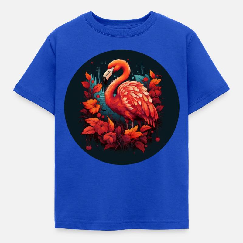 Flamingo in Herbstblättern - Kinder T-Shirt - Royalblau