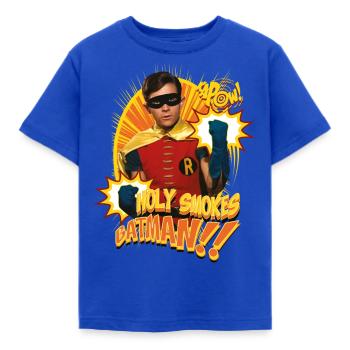 DC Comics Batman Robin Holy Smokes Spruch - Kinder T-Shirt - Royalblau - Vorne - AI Model Kid Female (0cm)