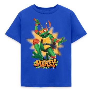 TMNT Mutant Mayhem Turtle Mikey - Kinder T-Shirt - Royalblau - Vorne - AI Model Kid Female (0cm)