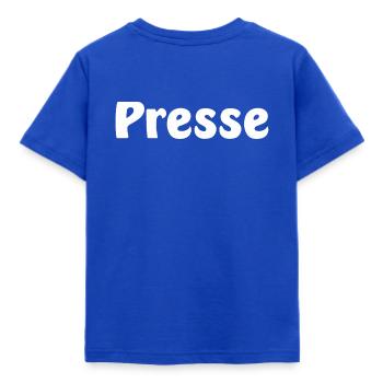 Presse / Naschwerk - Kinder T-Shirt - Royalblau - Hinten - AI Model Kid Female (0cm)