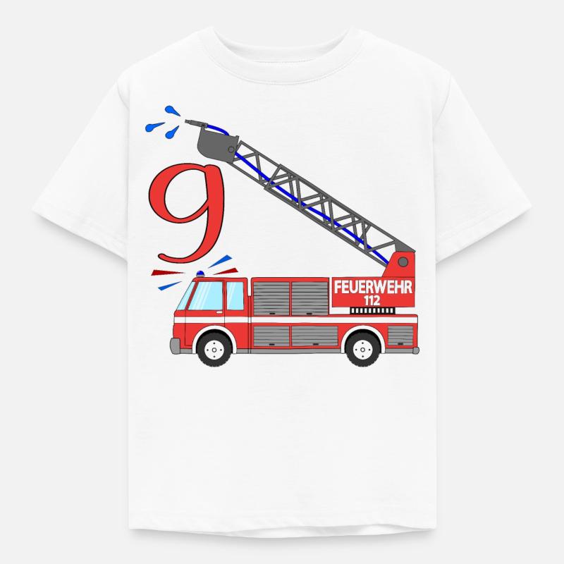 Camion de pompiers 9e anniversaire - T-shirt Enfant - blanc