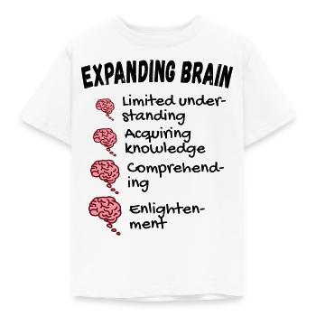 Gehirn erweitern - Expanding Brain Meme - Kinder T-Shirt - Weiß - Vorne - AI Model Kid Male (0cm)