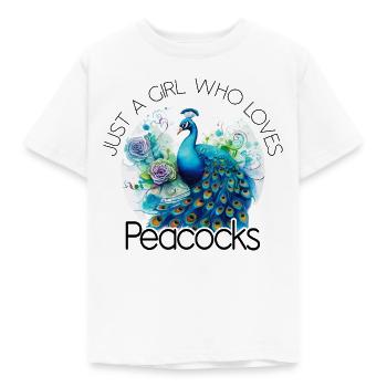 Pfau Blumen Pfauenfeder Exotisch Farbenfroh Bunt - Kinder T-Shirt - Weiß - Vorne - AI Model Kid Male (0cm)