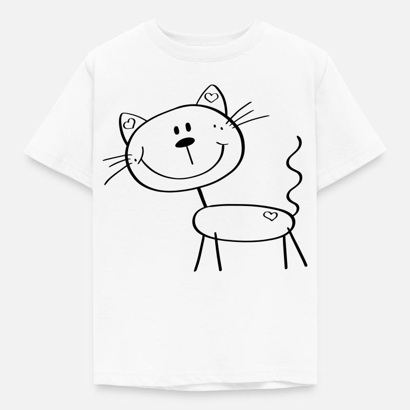 Lustige Strichmännchen Katze - Comic - Katzen - Kinder T-Shirt - Weiß