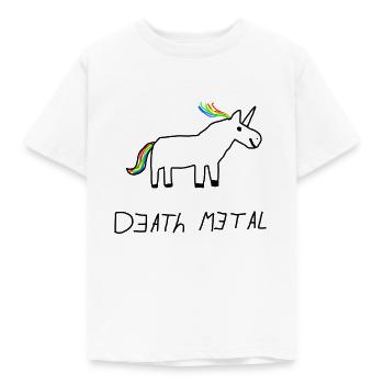 Death Metal Einhorn - Kinder T-Shirt - Weiß - Vorne - AI Model Kid Male (0cm)