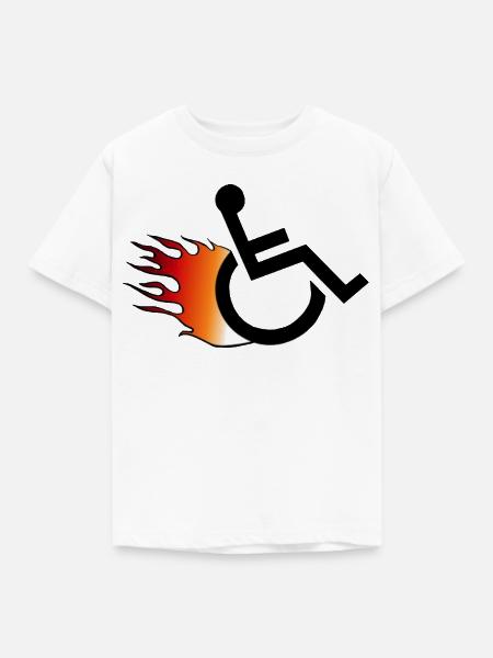 Flammender Rollstuhl. Rollstuhl mit Flammen # - Kinder T-Shirt - Weiß