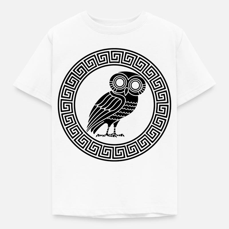 Griechisches Symbol der schwarzen Eule - Kinder T-Shirt - Weiß