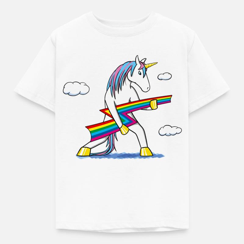 Rainbow Rock – Licorne avec éclair arc‑en‑ciel - T-shirt Enfant - blanc