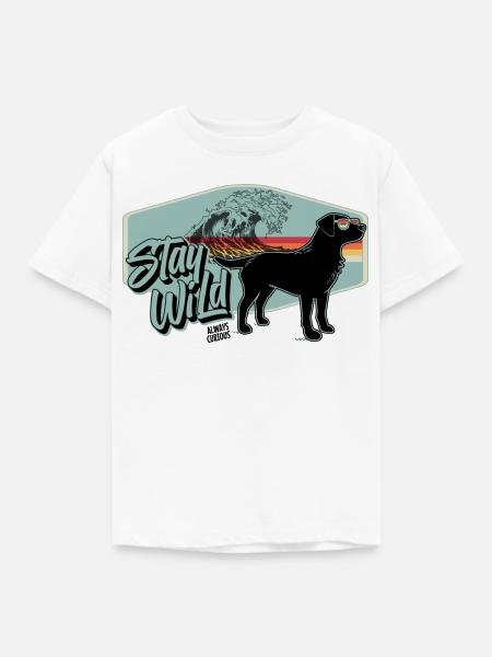 Stay Wild Hund Retro Surf - Kinder T-Shirt - Weiß