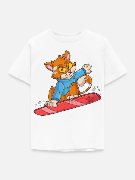 Snowboarder Katze - Kinder T-Shirt - Weiß