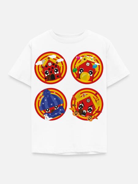 Häuschens Jahreszeiten-Party - Kinder T-Shirt - Weiß