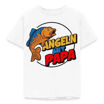 Angeln mit Papa mit buntem Fischdesign - Kinder T-Shirt - Weiß - Vorne - AI Model Kid Male (0cm)