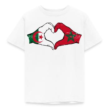 Algérie Maroc Drapeau Mains Coeur Forme Utilisé - T-shirt Enfant - blanc - Devant - AI Model Kid Male (0cm)