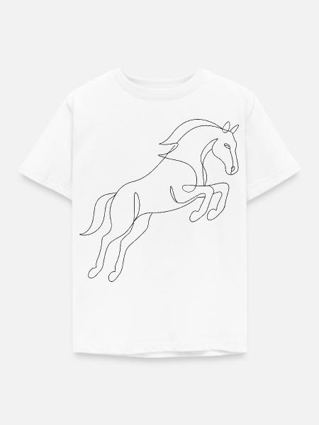 One Line Drawing - Pferd - Kinder T-Shirt - Weiß