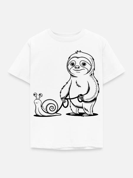 Faultier und Schnecke - Gassi gehen - Kinder T-Shirt - Weiß