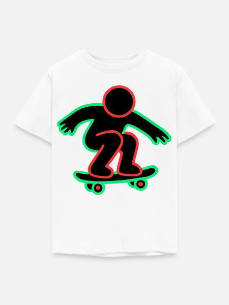 Neon Skateboarder Linienkunst - Kinder T-Shirt - Weiß