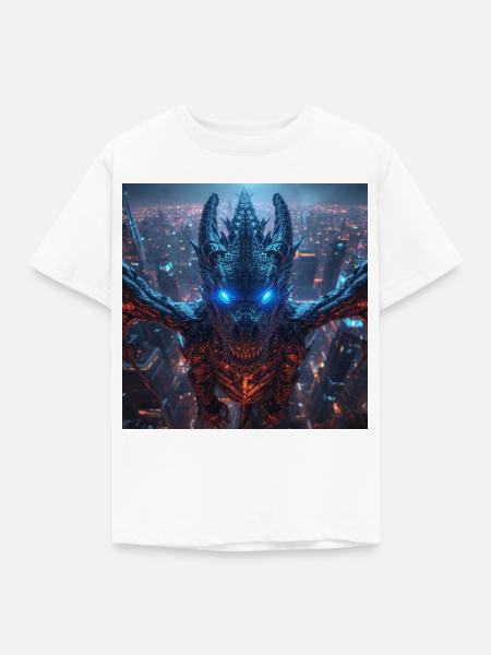 Neon Drache über Skyline - Kinder T-Shirt - Weiß