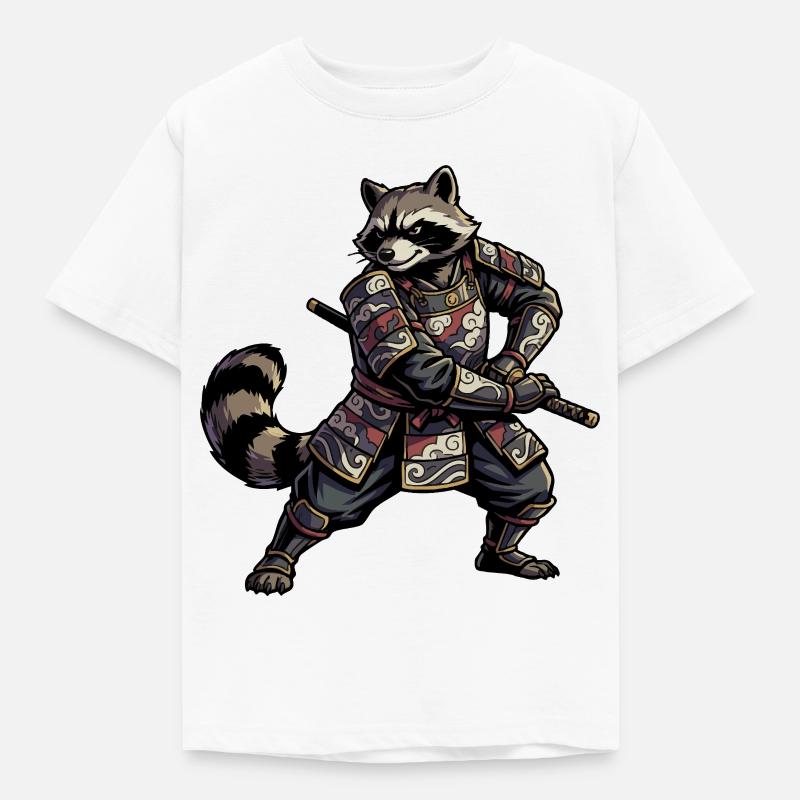 Waschbär Samurai mit Katana - Kinder T-Shirt - Weiß