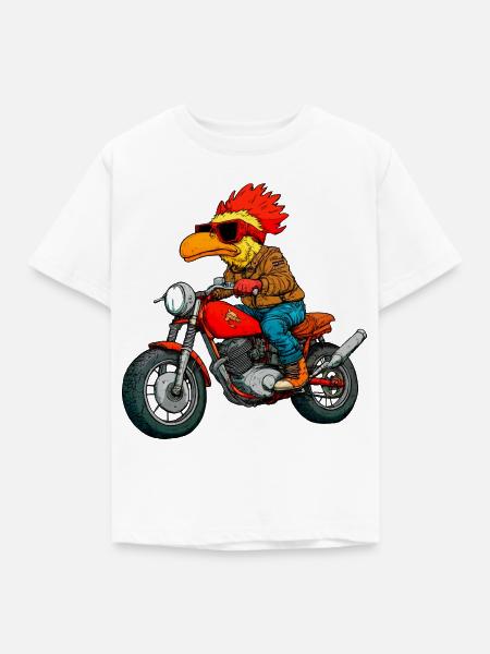 Motorradfahrer Huhn - Kinder T-Shirt - Weiß